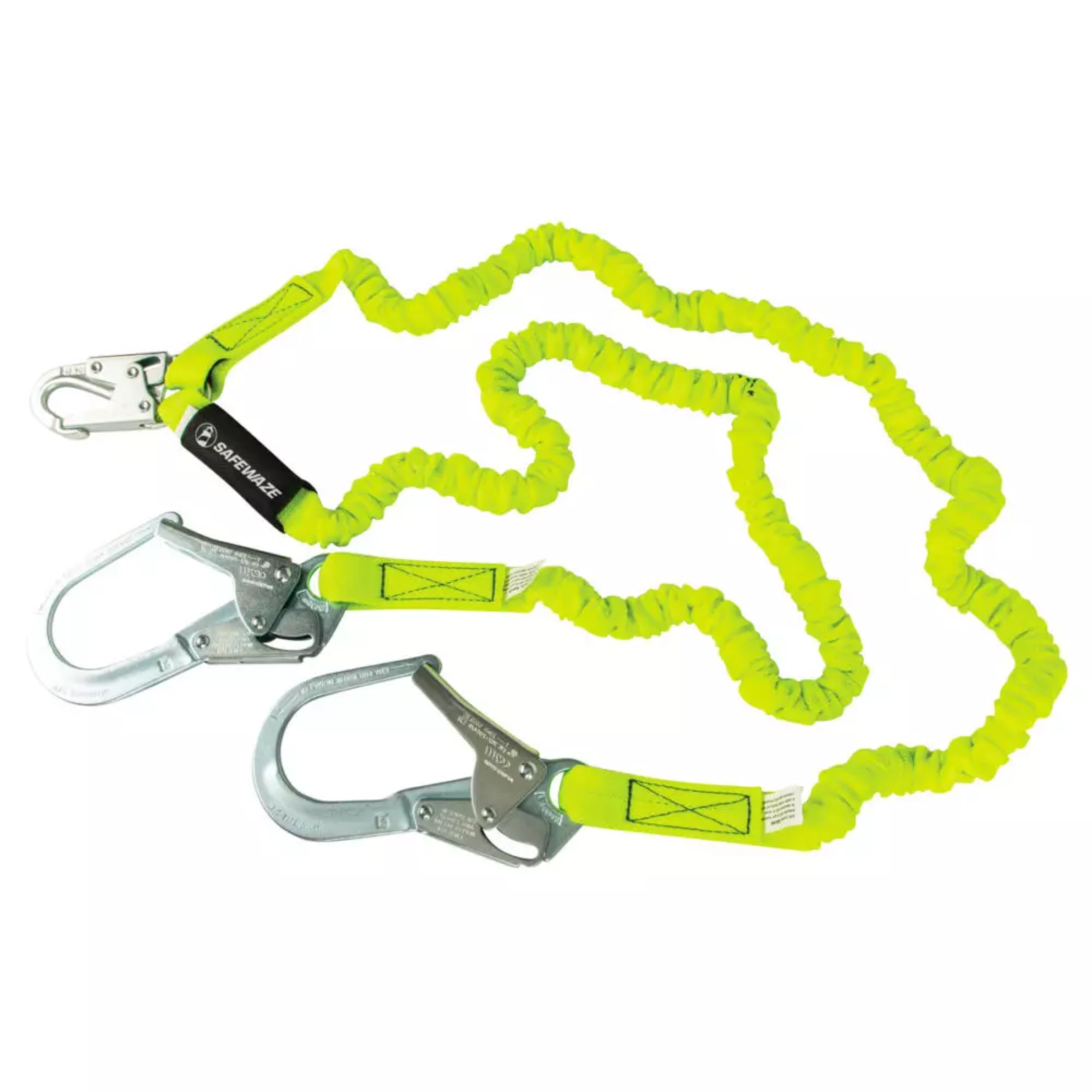 Safewaze PRO 6' Stretch Internal Energy Absorbing Lanyard Dual Leg Rebar Hooks